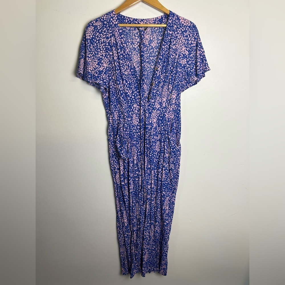 Whistles Blue and Pink Patterned Midi Dress Size‎ 8 jumpsuit Lightweight